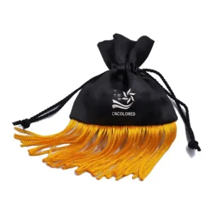 Satin Jewelry Gift Pouch with Golden Fringe and Custom Logo